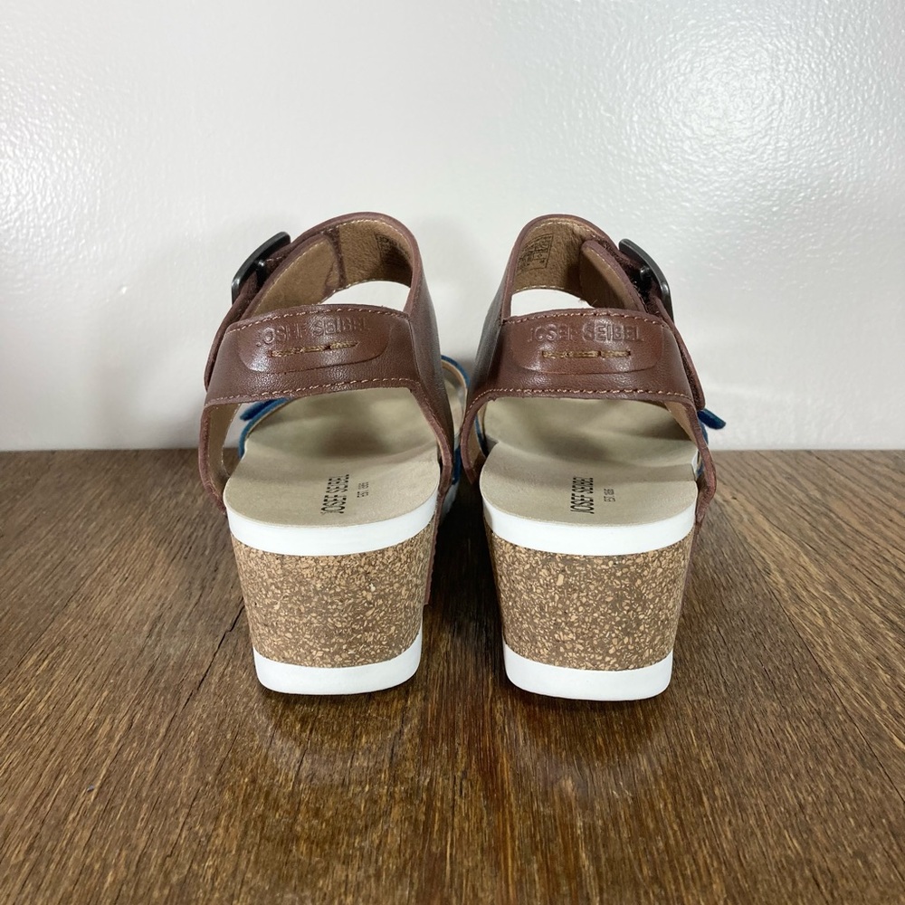 New Josef Seibel Quinn 02 Leather Buckle Wedge Women’s Size 7-7.5 Ocean/Camel - Picture 4 of 10